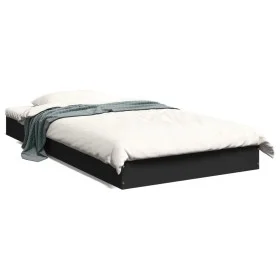 Black engineered wood bed frame 100x200 cm by vidaXL, Beds and slatted bases - Ref: Foro24-842057, Price: 64,38 €, Discount: %