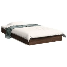 Oak brown engineered wood bed frame 90x190 cm by vidaXL, Beds and slatted bases - Ref: Foro24-842076, Price: 66,89 €, Discoun...