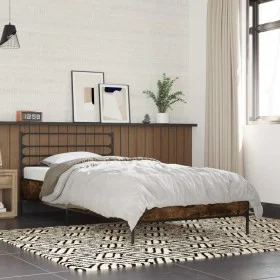 Engineered wood bed frame metal smoke oak 100x200 cm by vidaXL, Beds and slatted bases - Ref: Foro24-845589, Price: 77,20 €, ...