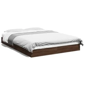 Oak brown engineered wood bed frame 120x190 cm by vidaXL, Beds and slatted bases - Ref: Foro24-842055, Price: 81,94 €, Discou...