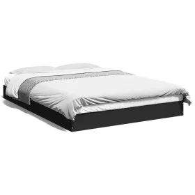 Black engineered wood bed frame 135x190 cm by vidaXL, Beds and slatted bases - Ref: Foro24-842043, Price: 88,54 €, Discount: %