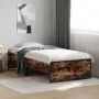 Engineered wood bed frame metal smoke oak 100x200 cm by vidaXL, Beds and slatted bases - Ref: Foro24-845238, Price: 74,83 €, ...