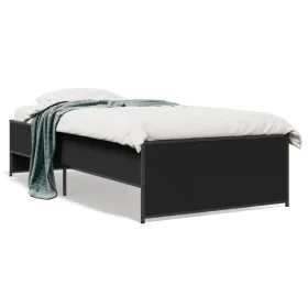Black engineered wood and metal bed frame 90x190 cm by vidaXL, Beds and slatted bases - Ref: Foro24-845246, Price: 91,15 €, D...