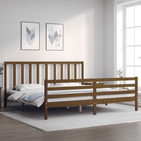 Estructura de cama con cabecero madera maciza marr