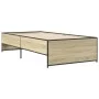 Sonoma oak metal engineered wood bed frame 75x190 cm by vidaXL, Beds and slatted bases - Ref: Foro24-845252, Price: 84,95 €, ...