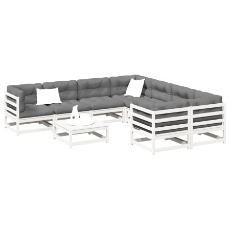 Gartensofa-Set 9-teilig aus massivem weißem Kiefernholz von vidaXL, Gartensets - Ref: Foro24-3299366, Preis: 565,09 €, Rabatt: %