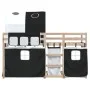 Litera con cortinas madera maciza pino blanco y negro 90x200 cm de vidaXL, Camas y somieres - Ref: Foro24-3284018, Precio: 19...