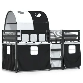 Bunk bed with black and white pine solid wood curtains 90x200 cm by vidaXL, Beds and slatted bases - Ref: Foro24-3284024, Pri...