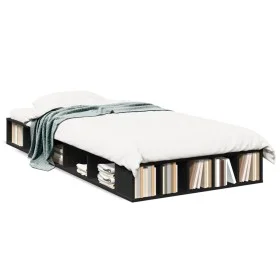 Black engineered wood bed frame 100x200 cm by vidaXL, Beds and slatted bases - Ref: Foro24-3280511, Price: 123,24 €, Discount: %