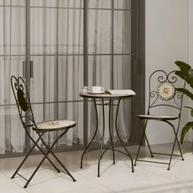 Weißes Terrakotta-Keramik-Eisen-Mosaik-Bistro-Set von vidaXL, Gartensets - Ref: Foro24-3216356, Preis: 256,41 €, Rabatt: %