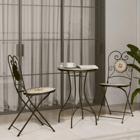 Weißes Terrakotta-Keramik-Eisen-Mosaik-Bistro-Set von vidaXL, Gartensets - Ref: Foro24-3216356, Preis: 256,41 €, Rabatt: %
