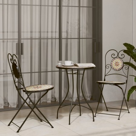 White Terracotta Ceramic Iron Mosaic Bistro Set by vidaXL, Garden sets - Ref: Foro24-3216356, Price: 262,11 €, Discount: %