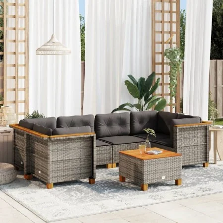 7-teiliges Gartensofa-Set mit grauen synthetischen Rattankissen von vidaXL, Gartensets - Ref: Foro24-3261744, Preis: 532,05 €...