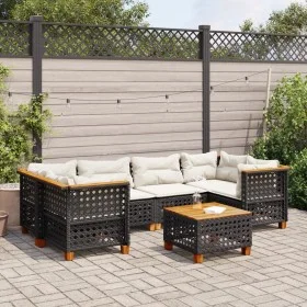 7-teiliges Gartensofa-Set mit schwarzen synthetischen Rattankissen von vidaXL, Gartensets - Ref: Foro24-3261746, Preis: 588,5...