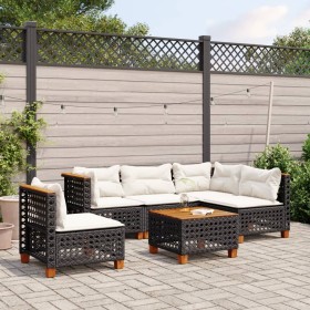 6-teilige Gartensofagarnitur und schwarze synthetische Rattankissen von vidaXL, Gartensets - Ref: Foro24-3261842, Preis: 435,...