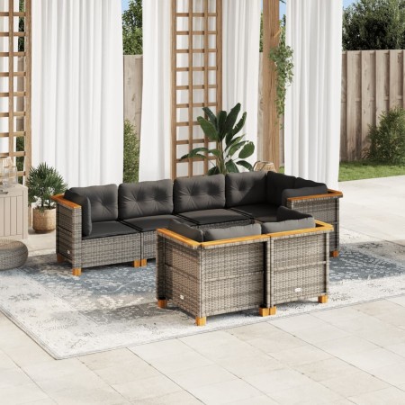 7-teiliges Gartensofa-Set mit grauen synthetischen Rattankissen von vidaXL, Gartensets - Ref: Foro24-3261882, Preis: 569,93 €...