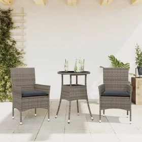Garten-Essgruppe, 3-teilig, mit Kissen aus synthetischem Rattan in grauem Glas von vidaXL, Gartensets - Ref: Foro24-3278621, ...