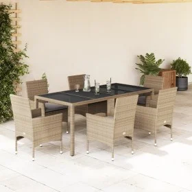 Garden dining set 7 pieces with beige glass synthetic rattan cushions by vidaXL, Garden sets - Ref: Foro24-3278565, Price: 54...