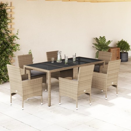 Garden dining set 7 pieces with beige glass synthetic rattan cushions by vidaXL, Garden sets - Ref: Foro24-3278565, Price: 51...