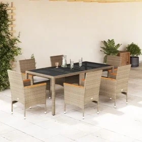 Garden dining set 7 pieces with beige glass synthetic rattan cushions by vidaXL, Garden sets - Ref: Foro24-3278661, Price: 60...