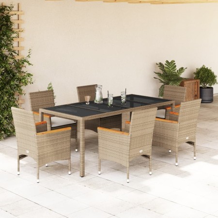 Garden dining set 7 pieces with beige glass synthetic rattan cushions by vidaXL, Garden sets - Ref: Foro24-3278661, Price: 61...