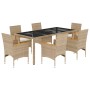 Garden dining set 7 pieces with beige glass synthetic rattan cushions by vidaXL, Garden sets - Ref: Foro24-3278661, Price: 61...