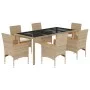 Garden dining set 7 pieces with beige glass synthetic rattan cushions by vidaXL, Garden sets - Ref: Foro24-3278661, Price: 60...