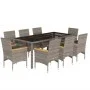 Garden dining set 9 pieces and gray glass synthetic rattan cushions by vidaXL, Garden sets - Ref: Foro24-3278656, Price: 727,...
