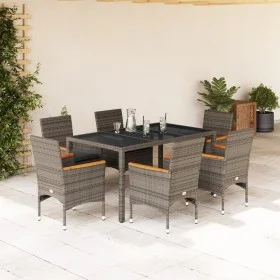 Garden dining set 7 pieces and gray glass synthetic rattan cushions by vidaXL, Garden sets - Ref: Foro24-3278654, Price: 572,...