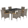 Garten-Essgruppe, 7-teilig, mit Kissen aus synthetischem Rattan aus grauem Glas von vidaXL, Gartensets - Ref: Foro24-3278654,...