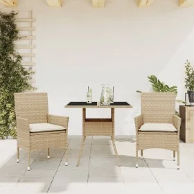 Garden dining set 3 pieces with beige glass synthetic rattan cushions by vidaXL, Garden sets - Ref: Foro24-3278609, Price: 21...