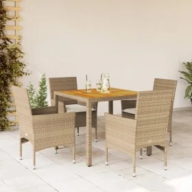 5-piece garden dining set with beige acacia PE rattan cushions by vidaXL, Garden sets - Ref: Foro24-3278682, Price: 378,23 €,...