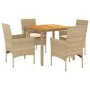 5-piece garden dining set with beige acacia PE rattan cushions by vidaXL, Garden sets - Ref: Foro24-3278682, Price: 378,23 €,...