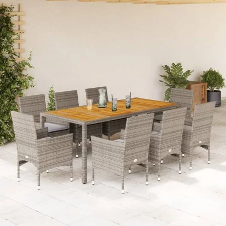 9-piece garden dining set with gray acacia PE rattan cushions by vidaXL, Garden sets - Ref: Foro24-3278680, Price: 714,69 €, ...