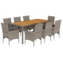 9-teiliges Garten-Essset mit Kissen aus grauem Akazien-PE-Rattan von vidaXL, Gartensets - Ref: Foro24-3278680, Preis: 655,70 ...