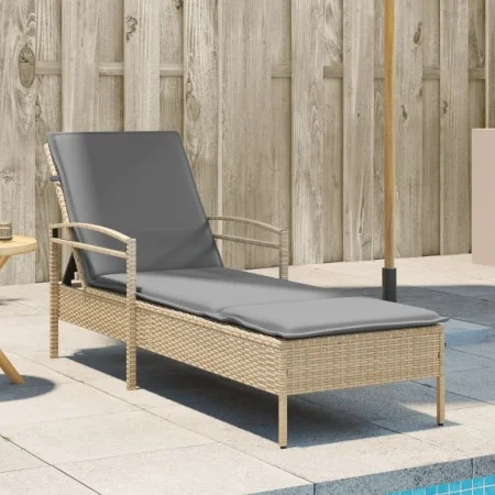 Liege mit beigem synthetischem Rattankissen 63x200x81 cm von vidaXL, Liegen - Ref: Foro24-368302, Preis: 159,16 €, Rabatt: %