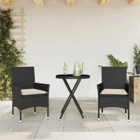 Table and chairs with cushions 3 pieces synthetic rattan black glass by vidaXL, Garden sets - Ref: Foro24-3278747, Price: 184...