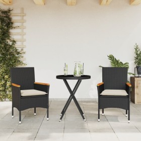Table and chairs with cushions 3 pieces synthetic rattan black glass by vidaXL, Garden sets - Ref: Foro24-3278753, Price: 180...