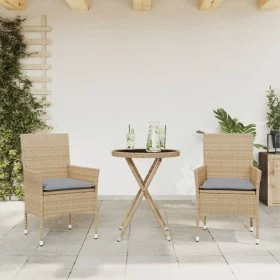 Table and chairs with cushions 3 pieces synthetic rattan beige glass by vidaXL, Garden sets - Ref: Foro24-3278751, Price: 176...