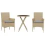 Table and chairs with cushions 3 pieces synthetic rattan beige glass by vidaXL, Garden sets - Ref: Foro24-3278751, Price: 176...