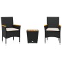 Tisch und Stühle mit Kissen, 3 Stück, synthetisches Rattan, schwarzes Glas von vidaXL, Gartensets - Ref: Foro24-3278745, Prei...