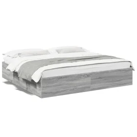 Estructura de cama madera de ingeniería gris Sonoma 200x200 cm de vidaXL, Camas y somieres - Ref: Foro24-3280991, Precio: 142...