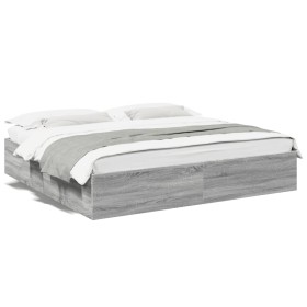 Sonoma gray engineered wood bed frame 200x200 cm by vidaXL, Beds and slatted bases - Ref: Foro24-3280991, Price: 144,16 €, Di...