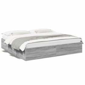 Sonoma gray engineered wood bed frame 180x200 cm by vidaXL, Beds and slatted bases - Ref: Foro24-3280998, Price: 137,21 €, Di...