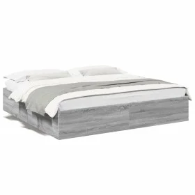 Sonoma gray engineered wood bed frame 180x200 cm by vidaXL, Beds and slatted bases - Ref: Foro24-3280998, Price: 135,56 €, Di...