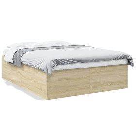 Sonoma oak engineered wood bed frame 150x200 cm by vidaXL, Beds and slatted bases - Ref: Foro24-3280918, Price: 148,21 €, Dis...