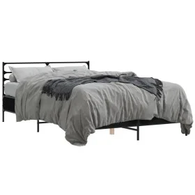 Engineered wood and black metal bed frame 120x200cm by vidaXL, Beds and slatted bases - Ref: Foro24-3280037, Price: 131,37 €,...