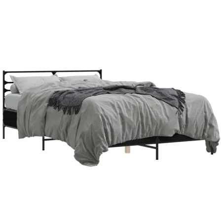 Engineered wood and black metal bed frame 120x200cm by vidaXL, Beds and slatted bases - Ref: Foro24-3280037, Price: 131,37 €,...