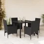 Set comedor jardín 5 pzas cojines ratán sintético vidrio negro de vidaXL, Conjuntos de jardín - Ref: Foro24-3278544, Precio: ...