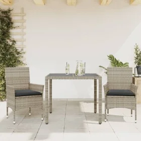 Garden dining set 3 pieces and light gray glass PE rattan cushions by vidaXL, Garden sets - Ref: Foro24-3278573, Price: 223,9...